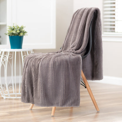 Rynx | Striped Textured Faux Fur Throw Blanket