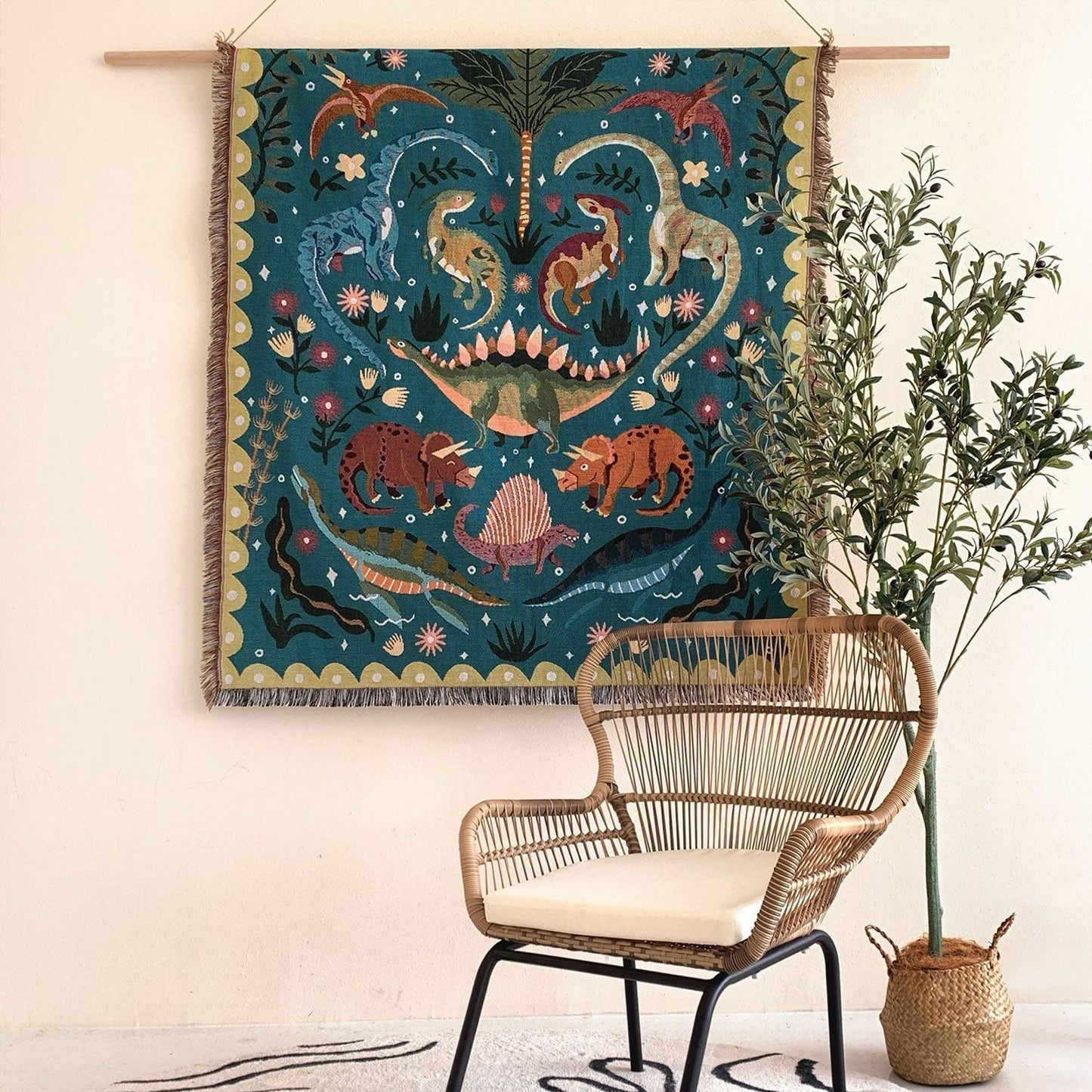 Rynx | Multicolor Dinosaur Cotton Blanket