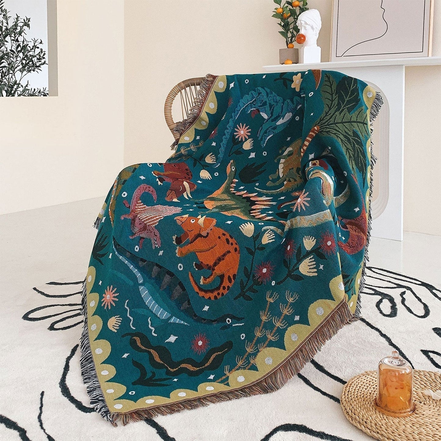 Rynx | Multicolor Dinosaur Cotton Blanket