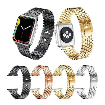 Rynx | For Apple Watch Series 7 45mm / 6 & SE & 5 & 4 44mm / 3 & 2 & 1 42mm Honeycomb Stainless Steel Watch Band (Silver)