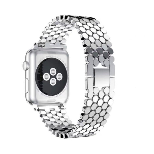 Rynx | For Apple Watch Series 7 45mm / 6 & SE & 5 & 4 44mm / 3 & 2 & 1 42mm Honeycomb Stainless Steel Watch Band (Silver)
