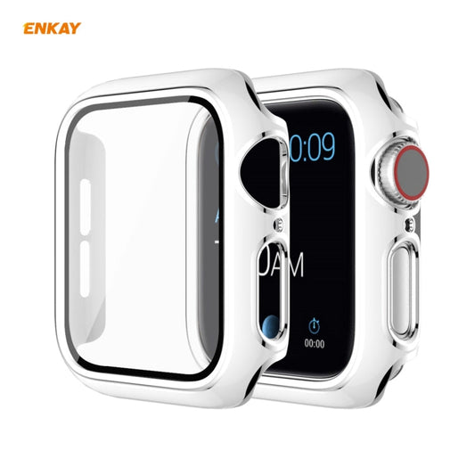Rynx | ENKAY Hat-Prince Full Protection Electroplated PC Case + Tempered Glass Protection for the Apple Watch Series 6 / 5 / 4 / SE 40mm (White + Silver)