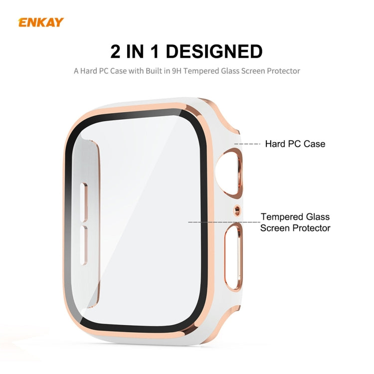Rynx | ENKAY Hat-Prince Full Protection Electroplated PC Case + Tempered Glass Protection for the Apple Watch Series 6 / 5 / 4 / SE 40mm (White + Silver)