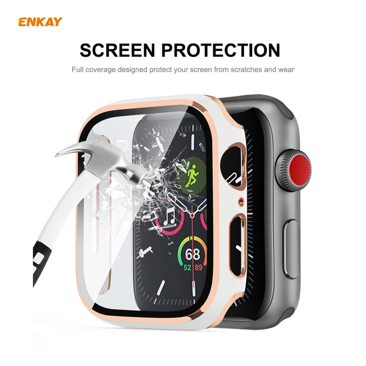 Rynx | ENKAY Hat-Prince Full Protection Electroplated PC Case + Tempered Glass Protection for the Apple Watch Series 6 / 5 / 4 / SE 40mm (White + Silver)