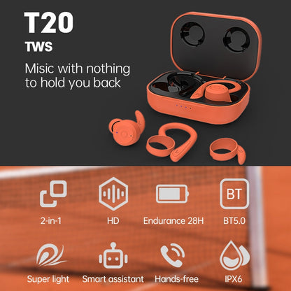 RYNX | T20 TWS Bluetooth Hooks Wireless Sports Headphones with Charging Box IPX6 Waterproof Noise-cancelling Earphones(Pink)