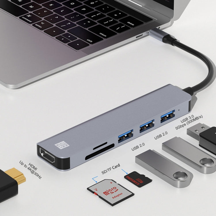 Rynx | JUNSUNMAY 6 in 1 Type-C to 4K HDMI Docking Station Adapter USB-C Hub SD/TF Card Reader