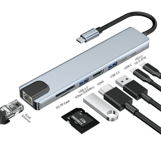 Rynx | JUNSUNMAY 8 in 1 Type-C to 4K HDMI / Ethernet Docking Station Adapter PD Fast Charging Hub SD/TF Card Reader