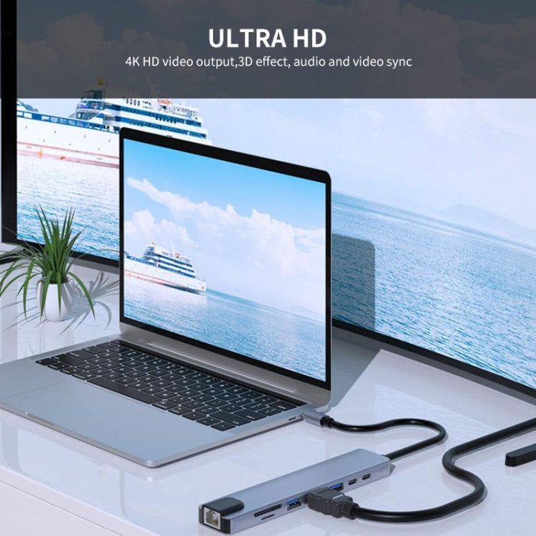 Rynx | JUNSUNMAY 8 in 1 Type-C to 4K HDMI / Ethernet Docking Station Adapter PD Fast Charging Hub SD/TF Card Reader