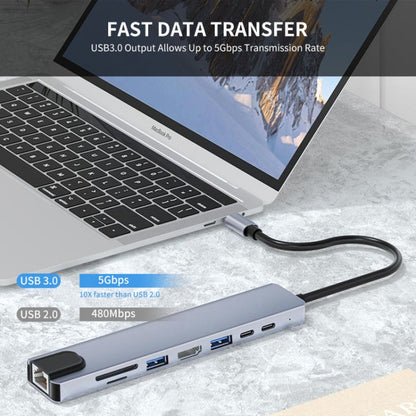 Rynx | JUNSUNMAY 8 in 1 Type-C to 4K HDMI / Ethernet Docking Station Adapter PD Fast Charging Hub SD/TF Card Reader