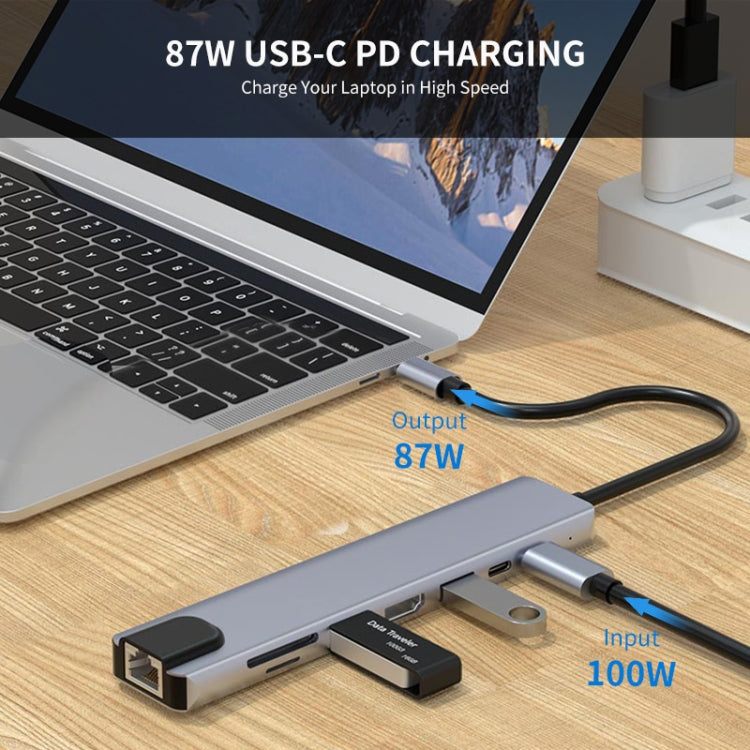 Rynx | JUNSUNMAY 8 in 1 Type-C to 4K HDMI / Ethernet Docking Station Adapter PD Fast Charging Hub SD/TF Card Reader