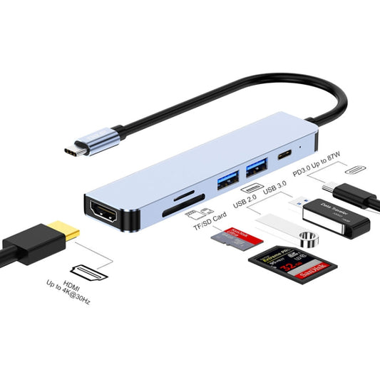 Rynx | ENKAY Hat-Prince 6 in 1 Type-C Hub 4K HDMI Docking Station Adapter USB-C PD Fast Charging SD/TF Card Reader