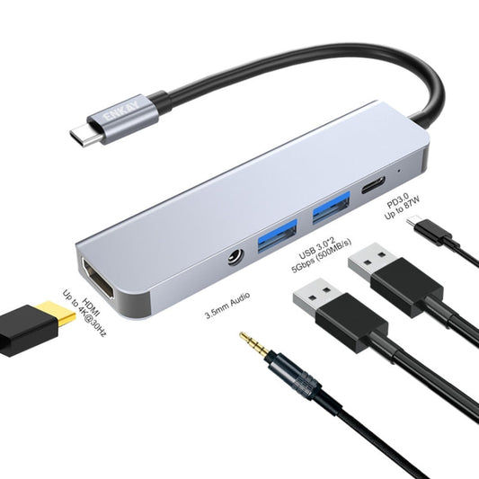 Rynx | ENKAY Hat-Prince 5 in 1 Type-C Hub 4K HDMI Converter Docking Station 3.5mm Audio Jack Adapter
