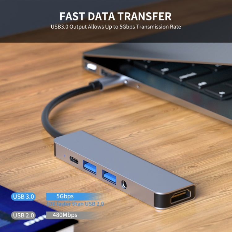 Rynx | ENKAY Hat-Prince 5 in 1 Type-C Hub 4K HDMI Converter Docking Station 3.5mm Audio Jack Adapter