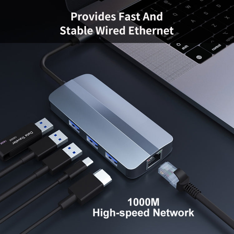 Rynx | JUNSUNMAY 6 in 1 Type-C to 4K HDMI + 1000M RJ45 Ethernet Hub Docking Station Adapter