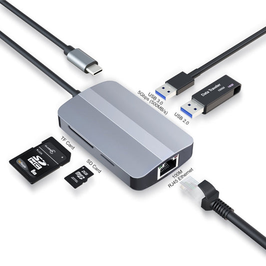 Rynx | JUNSUNMAY 5 in 1 Type-C to RJ45 Ethernet + SD/TF Card Reader Multifunctional USB-C Hub