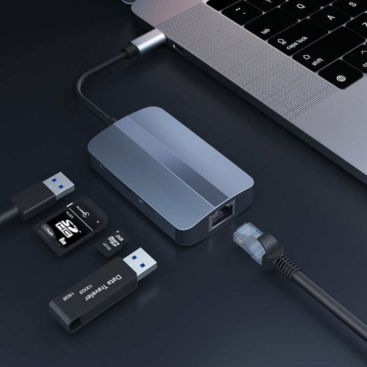 Rynx | JUNSUNMAY 5 in 1 Type-C to RJ45 Ethernet + SD/TF Card Reader Multifunctional USB-C Hub