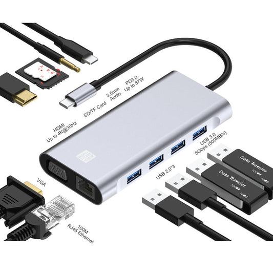 Rynx | JUNSUNMAY 11 in 1 Type-C to 4K HDMI + VGA + RJ45 Docking Station Adapter PD Fast Charging Hub
