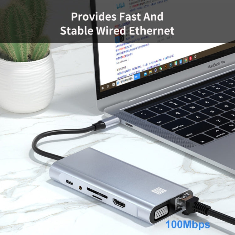 Rynx | JUNSUNMAY 11 in 1 Type-C to 4K HDMI + VGA + RJ45 Docking Station Adapter PD Fast Charging Hub
