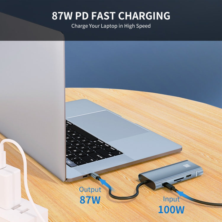 Rynx | JUNSUNMAY 10 in 1 Type-C to 4K HDMI + VGA + RJ45 + 3.5mm Audio Docking Station Adapter PD Fast Charging Hub SD/TF Card Reader