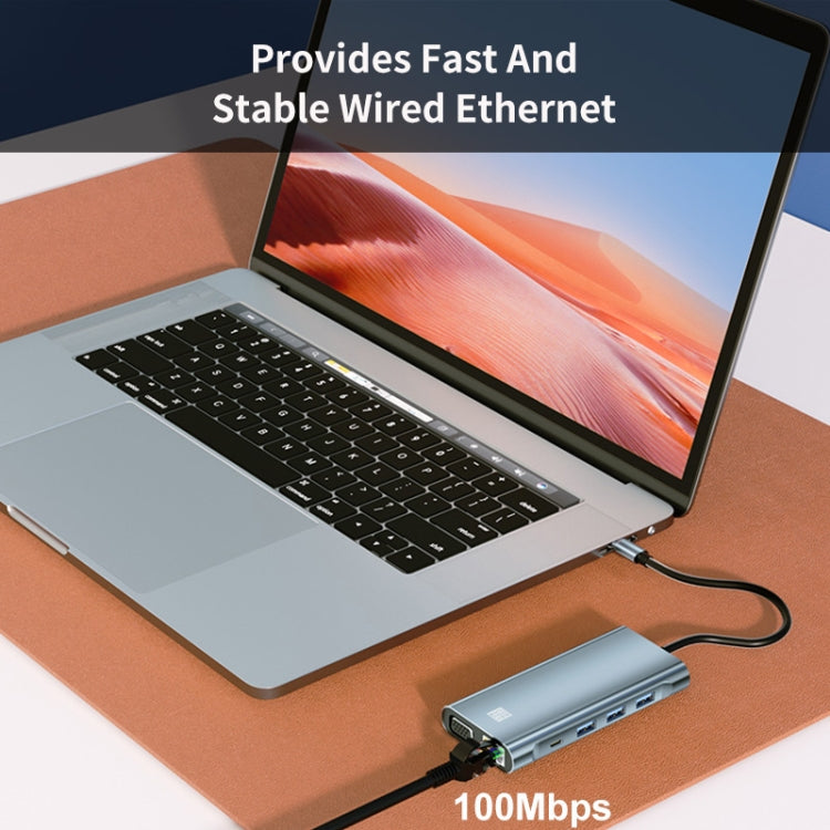 Rynx | JUNSUNMAY 10 in 1 Type-C to 4K HDMI + VGA + RJ45 + 3.5mm Audio Docking Station Adapter PD Fast Charging Hub SD/TF Card Reader