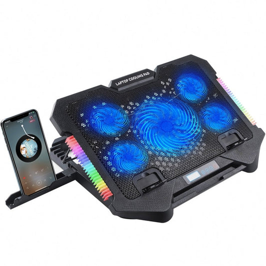 Rynx | S500 Adjustable Height 5 Quiet Fans RGB Gaming Laptop Cooling Pad with Phone Holder