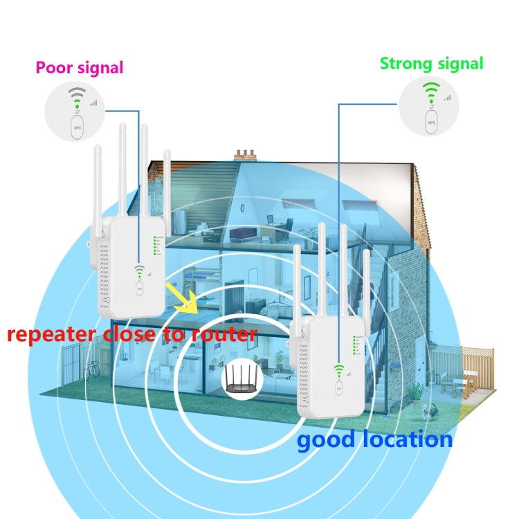 Rynx | U10 1200Mbps Signal Booster WiFi Extender WiFi Antenna Dual Band 5G Wireless Signal Repeater (US Plug)