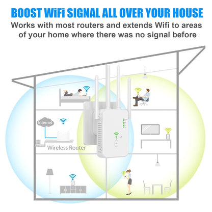 Rynx | U10 1200Mbps Signal Booster WiFi Extender WiFi Antenna Dual Band 5G Wireless Signal Repeater (US Plug)