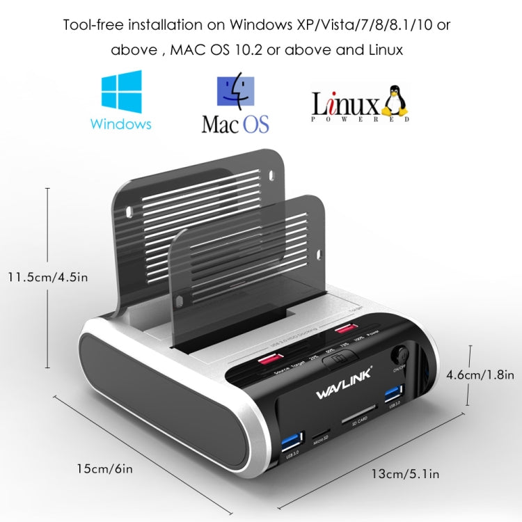 Rynx | Wavlink ST336A SSD HDD Fast Offline Clone SATA USB 3.0 External Hard Drive Enclosure (UK Plug)