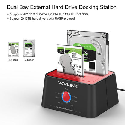 Rynx | Wavlink ST334U SSD Dual Bay External Hard Drive Docking Station USB 3.0 to SATA I/II/III (EU Plug)
