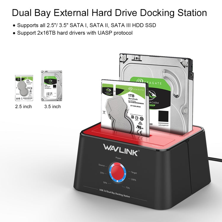 Rynx | Wavlink ST334U SSD Dual Bay External Hard Drive Docking Station USB 3.0 to SATA I/II/III (US Plug)