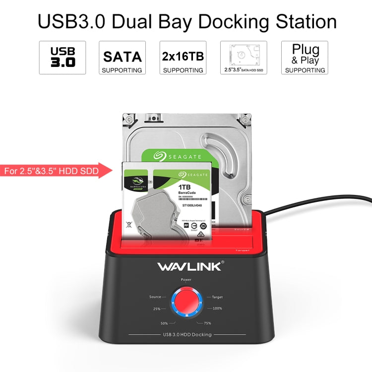 Rynx | Wavlink ST334U SSD Dual Bay External Hard Drive Docking Station USB 3.0 to SATA I/II/III (EU Plug)