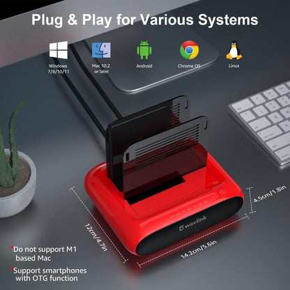 Rynx | Wavlink ST341U Dual Bay External Hard Drive Docking Station Support Offline Clone Function (EU Plug)