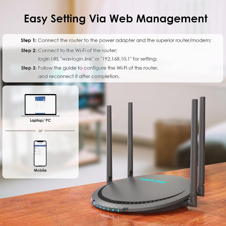 Rynx | WAVLINK WN531P3 WAN / LAN Port Signal Booster Wireless Repeater AC1200 Wireless Router, Plug: US Plug
