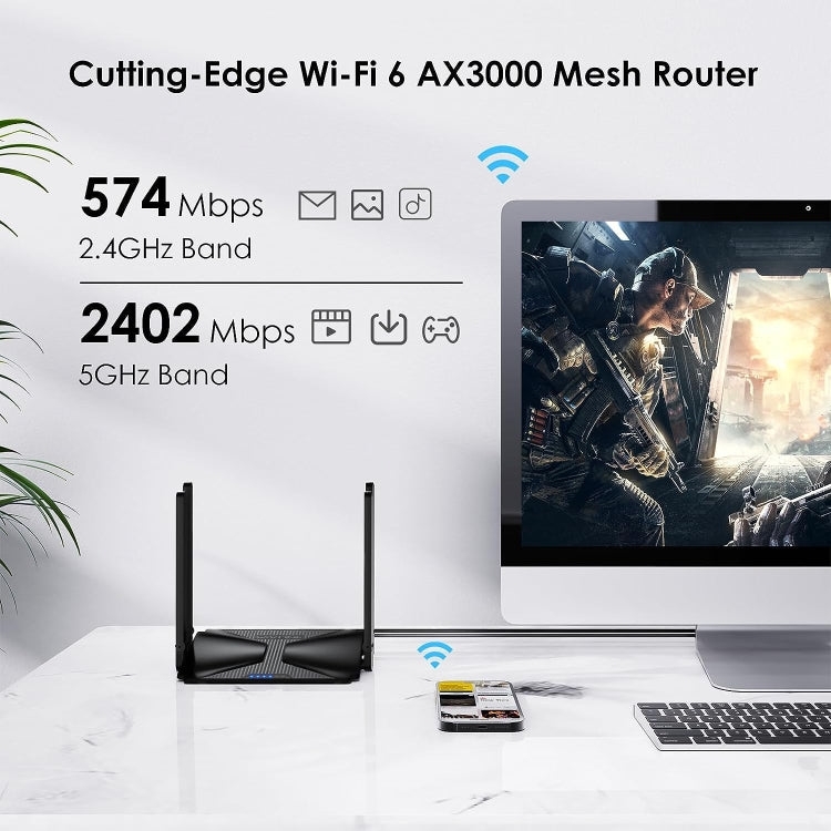 Rynx | WAVLINK WN586X3 Wireless Gigabit Ethernet Router Wi-Fi 6 AX3000 Mesh Router Dual Band, Plug: AU Plug