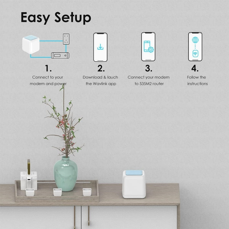 Rynx | WAVLINK WN535M2 For Home Office 2 Piece Mesh Wireless Router AC1200 Dual Band WiFi Signal Booster, Plug: US Plug