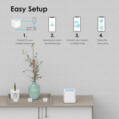 Rynx | WAVLINK WN535M2 For Home Office 2 Piece Mesh Wireless Router AC1200 Dual Band WiFi Signal Booster, Plug: US Plug