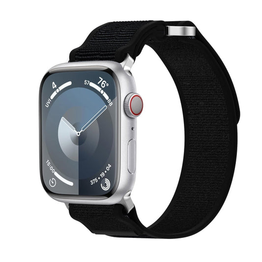 Rynx | For Apple Watch Series 9 45 mm Double Velcro Fastening Quick Nylon Watch Strap (Black)