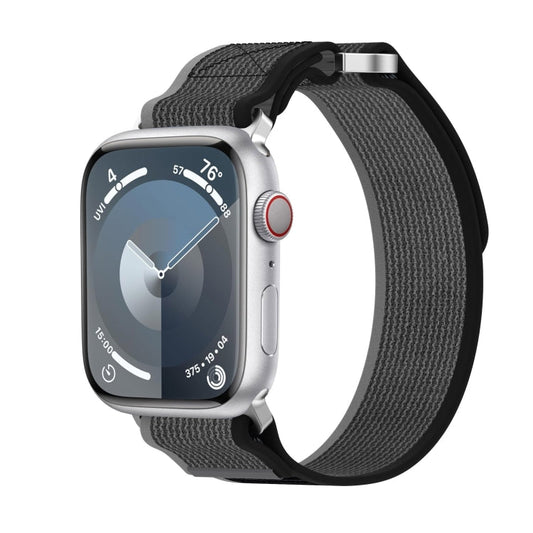 Rynx | For Apple Watch SE 40mm Double Hook and Loop Quick Release Nylon Watch Band (Black+Gray)