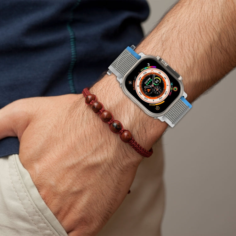 Rynx | Für Apple Watch Series 9 45mm Doppelschlaufe und Schleifen schneller Nylon-Uhrenarmband (Schwarz+Grau)