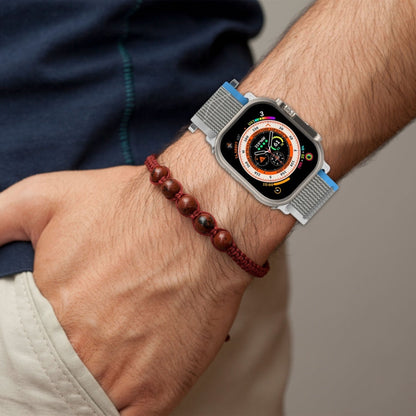 Rynx | Für Apple Watch Series 9 45mm Doppelschlaufe und Schleifen schneller Nylon-Uhrenarmband (Schwarz+Grau)