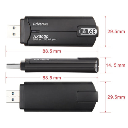 Rynx | WD-AX3000 For Desktop PC WiFi Receiver USB 3.0 WiFi6 Driverless Wireless Network Card (Black)