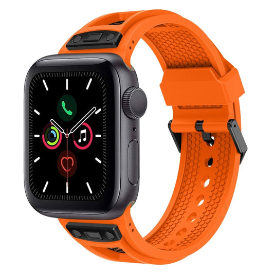 Rynx | For Apple Watch Series 5 44mm Breathable Stainless Steel Mesh-TPU Watch Strap (Orange Black)