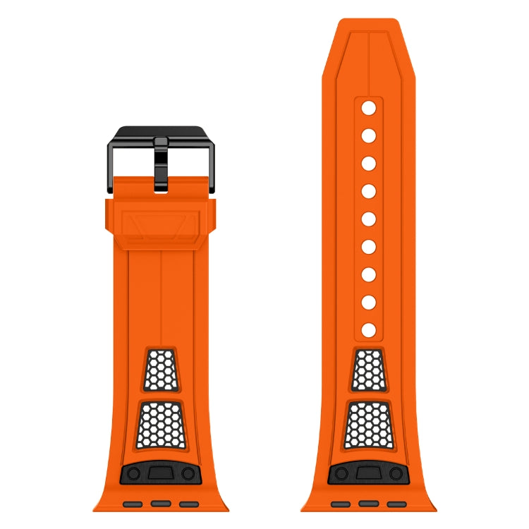 Rynx | For Apple Watch Series 5 44mm Breathable Stainless Steel Mesh-TPU Watch Strap (Orange Black)