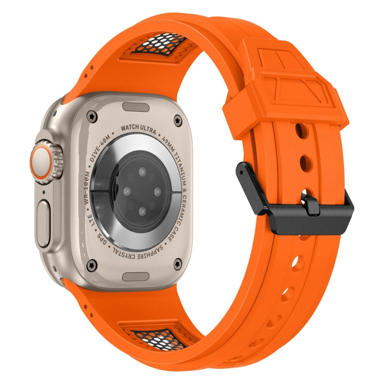 Rynx | For Apple Watch Series 5 44mm Breathable Stainless Steel Mesh-TPU Watch Strap (Orange Black)