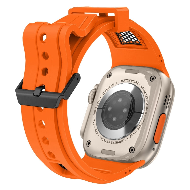 Rynx | For Apple Watch Series 5 44mm Breathable Stainless Steel Mesh-TPU Watch Strap (Orange Black)