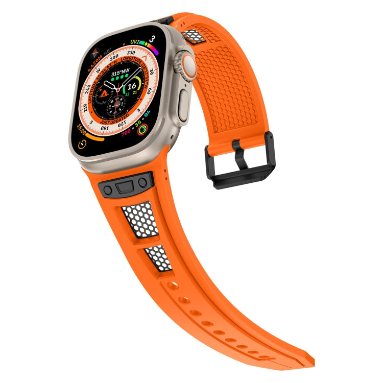 Rynx | For Apple Watch Series 5 44mm Breathable Stainless Steel Mesh-TPU Watch Strap (Orange Black)