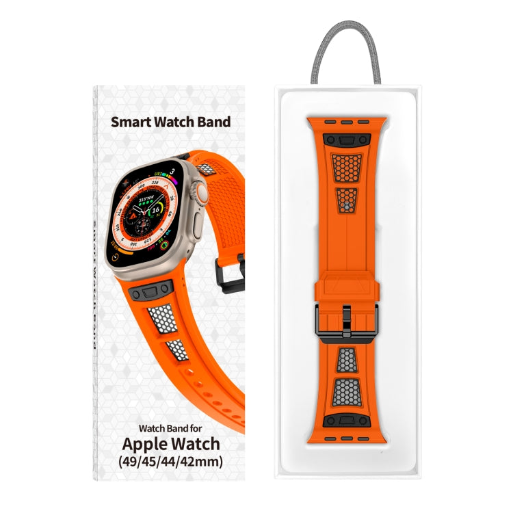 Rynx | For Apple Watch Series 5 44mm Breathable Stainless Steel Mesh-TPU Watch Strap (Orange Black)