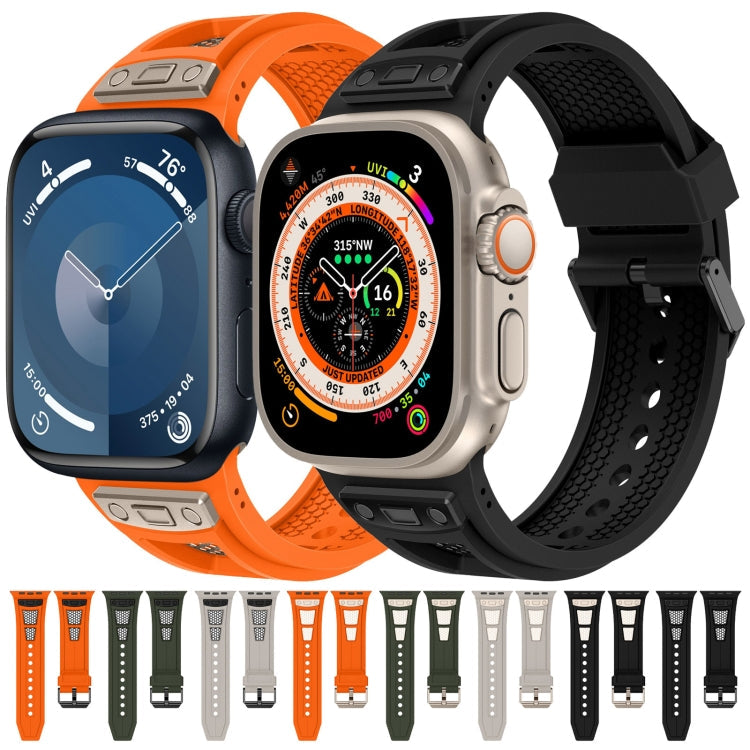 Rynx | For Apple Watch Series 5 44mm Breathable Stainless Steel Mesh-TPU Watch Strap (Orange Black)