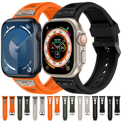Rynx | For Apple Watch Series 5 44mm Breathable Stainless Steel Mesh-TPU Watch Strap (Orange Black)