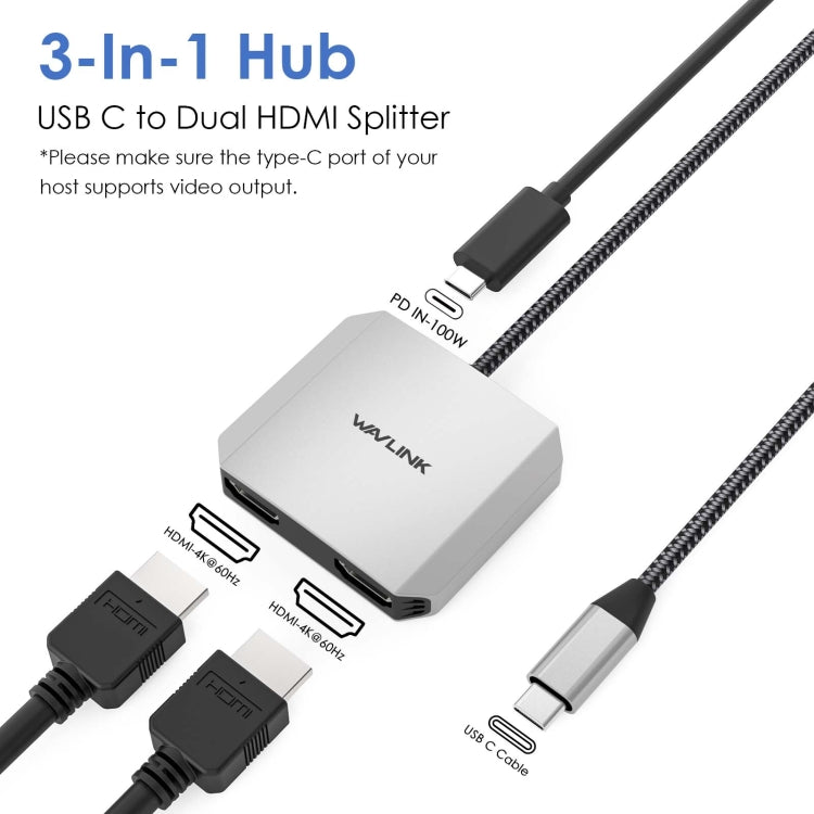 Rynx | WAVLINK WL-UHP510Pro 4K/60Hz Video Converter USB-C Male to Dual HDMI Female Adapter